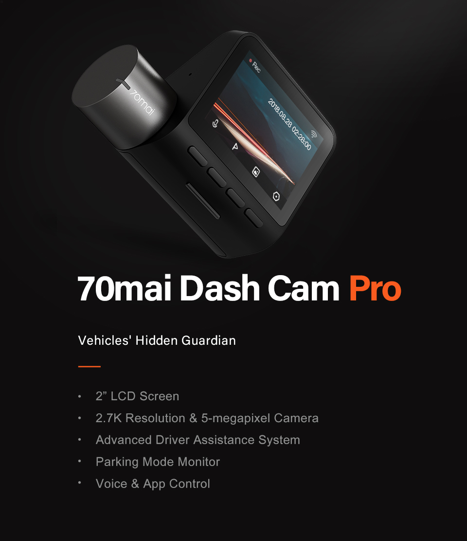 70mai 2K Car Camera 1944p, Smart Dash Cam Pro 2.5K, Sony IMX335 2592x1944, WiFi Dash Camera for Cars, Parking Monitor, 2" LCD Screen, Night Vision, IOS/Android Mobile App WiFi, Voice Control 