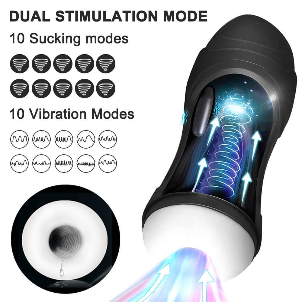New Automatic Blowjob Thrusting Male Masturbator Cup with 10 Vibrations & Sucking Modes